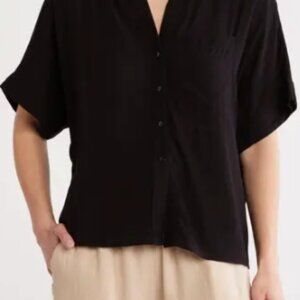 T Tahari Black Split Neck Button-up Shirt - Size - XL